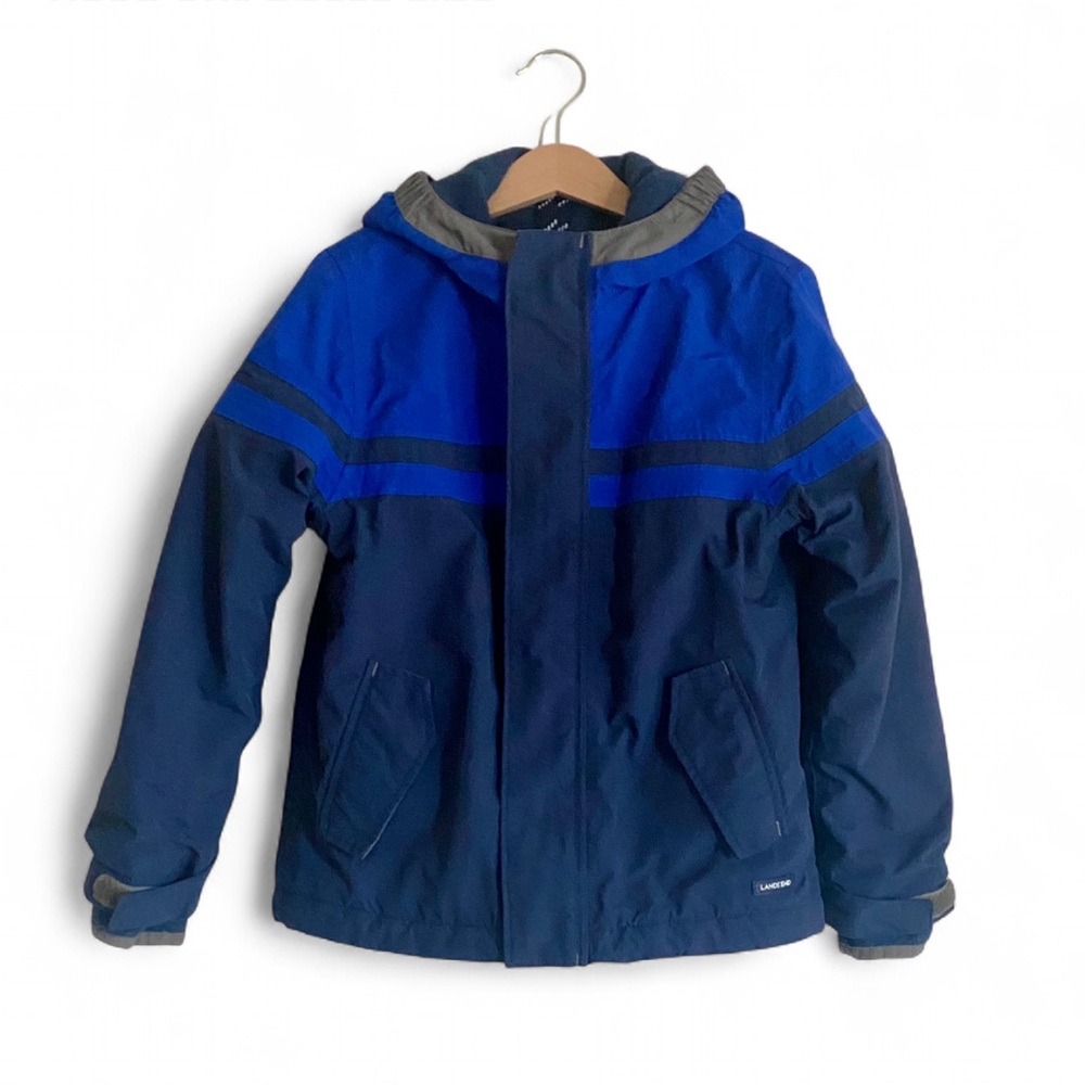 Lands' End Blue & Navy Grow-A-Long Fleece Lined Winter Puffer Jacket M 5-6 Years